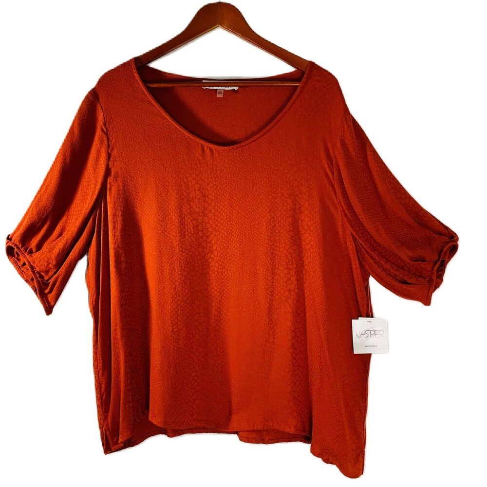 Kasper Blouse Women 2X Henna Rust Snake Skin Print Scoop Neck Edgy Whimsy NWT